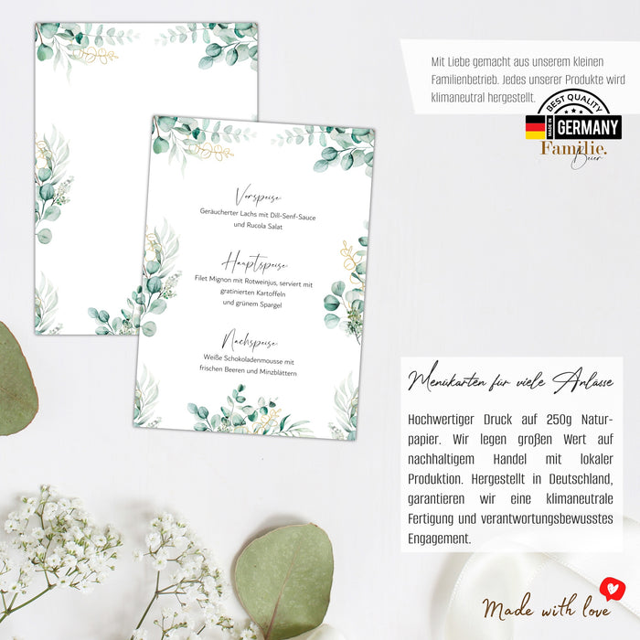14 Menükarten Hochzeit DIN A5 Format