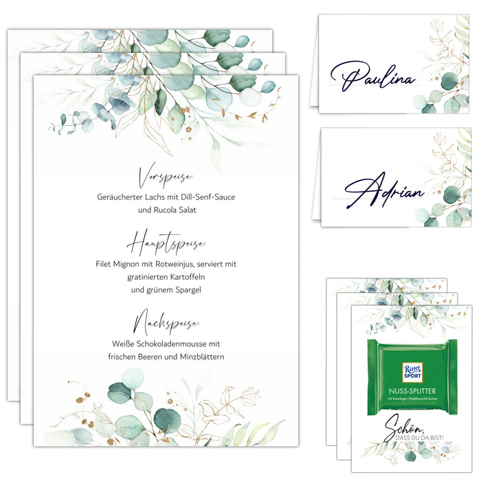 30 Tischkarten 15 Menükarten 30 Gastgeschenke zum selbst beschriften für Hochzeit