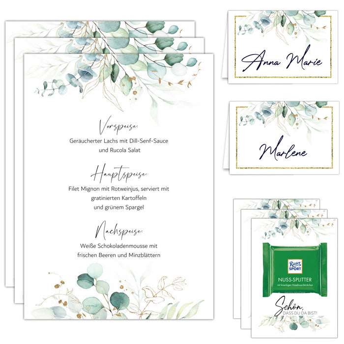 30 Tischkarten 15 Menükarten 30 Gastgeschenke zum selbst beschriften für Hochzeit