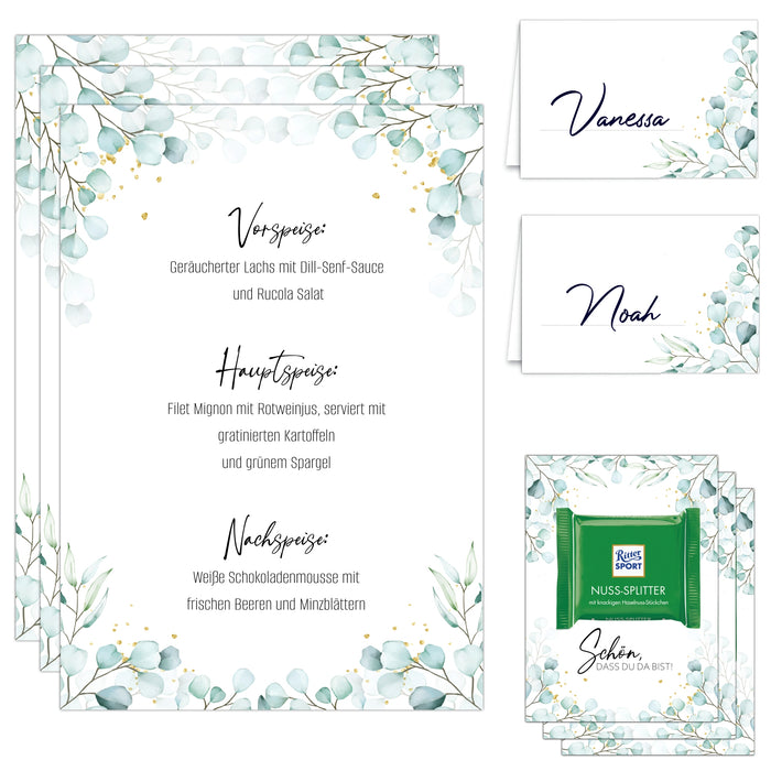 30 Tischkarten 15 Menükarten 30 Gastgeschenke zum selbst beschriften für Hochzeit