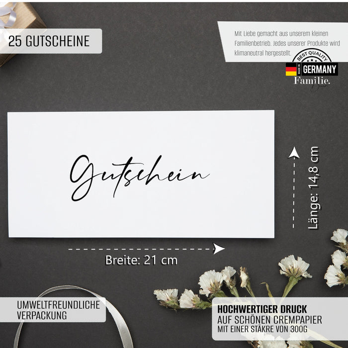 25 edle weiße Gutscheine zum selber Ausfüllen