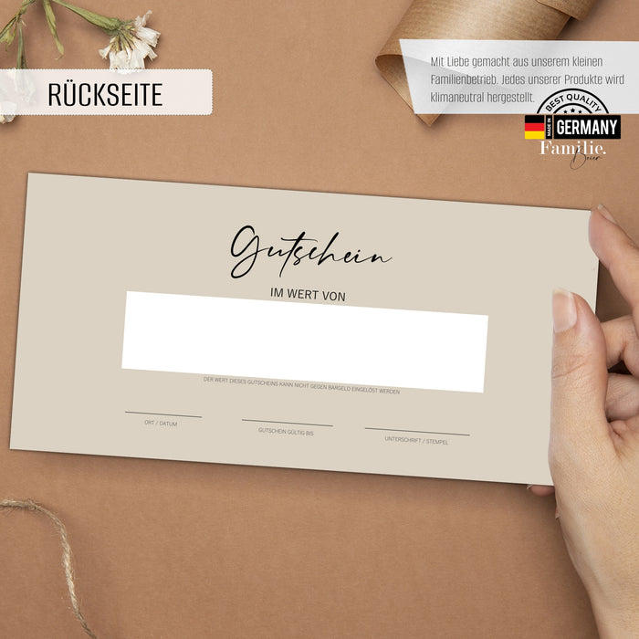 25 edle weiße Gutscheine zum selber Ausfüllen