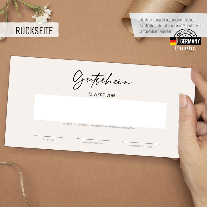 25 Blanko Geschenkgutscheine zum selbst ausfüllen