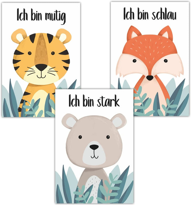 Tierische Affirmationsbilder 3er Set Jungen und Mädchen