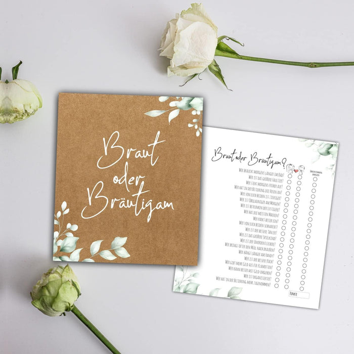 25 x Braut oder Bräutigam Hochzeitsquiz | Hochzeitsspiel | Geschenkidee