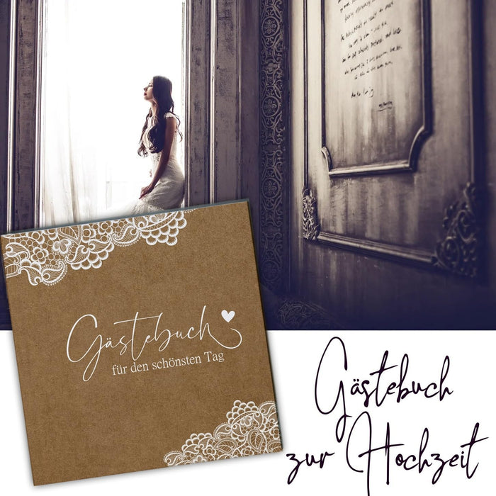 Zauberhaftes Gästebuch für die Hochzeit im Boho Vintage Style mit Fadenheftung inkl. Sticker und zusätzlichem Schild zum motivieren der Gäste #D01