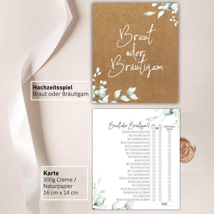 25 x Braut oder Bräutigam Hochzeitsquiz | Hochzeitsspiel | Geschenkidee