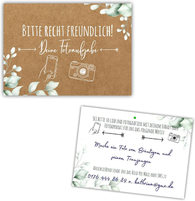 25er Set Fotoaufgabe Eukalyptus Fotospiel Hochzeit fotospiel für gäste hochzeit Geschenkidee Hochzeit Fotoaufgaben Boho #H19