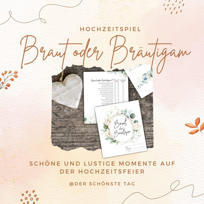 25 x Braut oder Bräutigam auf 300g Cremepapier | Hochzeitsquiz Hochzeitsspiel