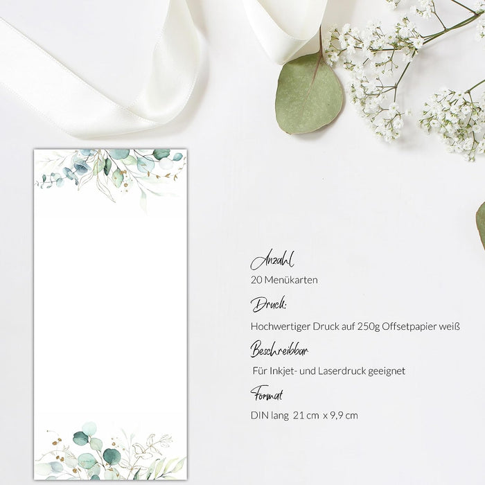 20 Menükarten Hochzeit DIN Lang
