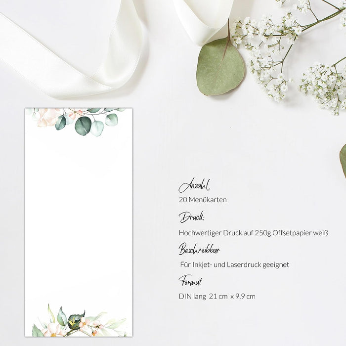 20 Menükarten Hochzeit DIN Lang