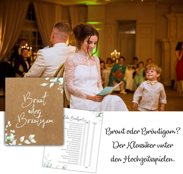 25 x Braut oder Bräutigam Hochzeitsquiz | Hochzeitsspiel | Geschenkidee