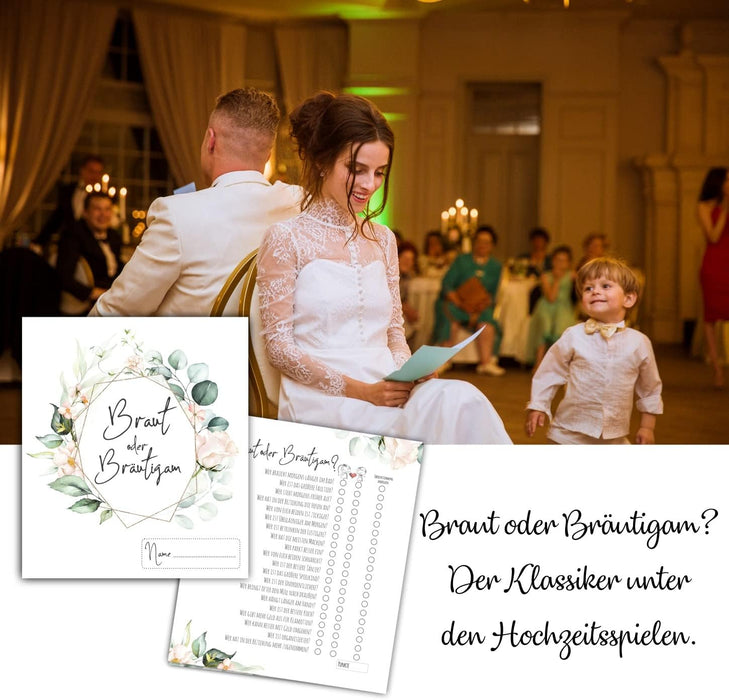 25 x Braut oder Bräutigam auf 300g Cremepapier | Hochzeitsquiz Hochzeitsspiel