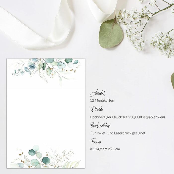 12 Stück Menükarten Hochzeit DIN A5