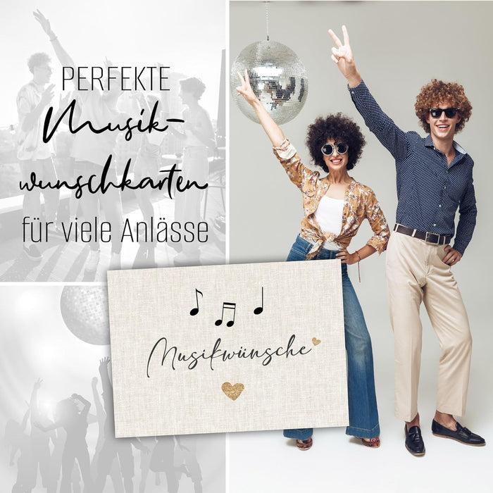 25 Musikwunschkarten Hochzeit | Musikwünsche Partykarten | 300g Crempapier