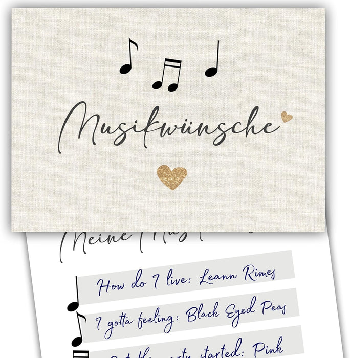 25 Musikwunschkarten Hochzeit | Musikwünsche Partykarten | 300g Crempapier