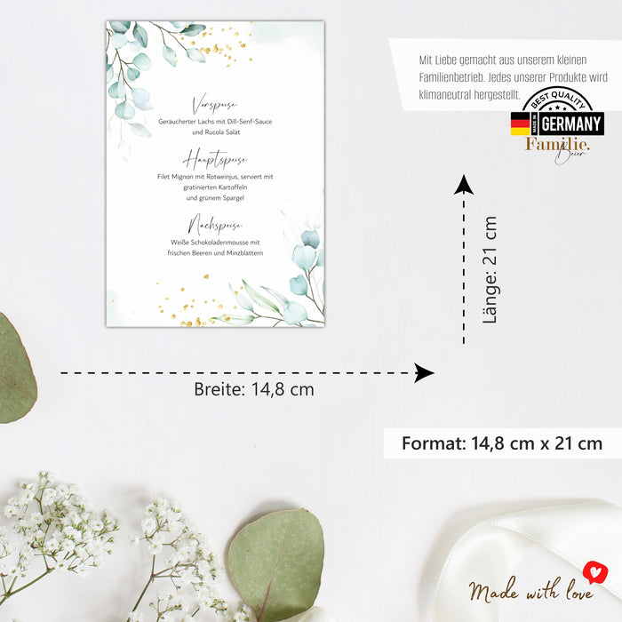 14 Menükarten Hochzeit DIN A5 Format