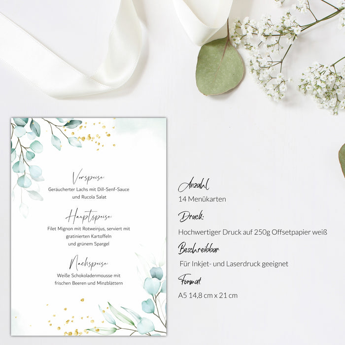 14 Menükarten Hochzeit DIN A5 Format