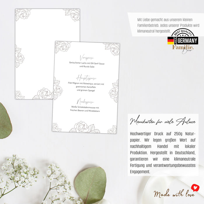 14 Menükarten Hochzeit DIN A5 Format