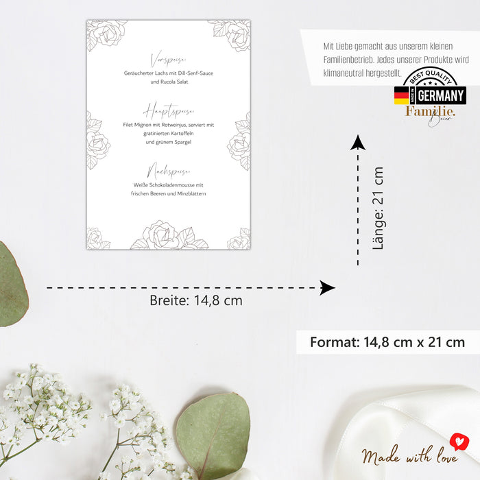 14 Menükarten Hochzeit DIN A5 Format