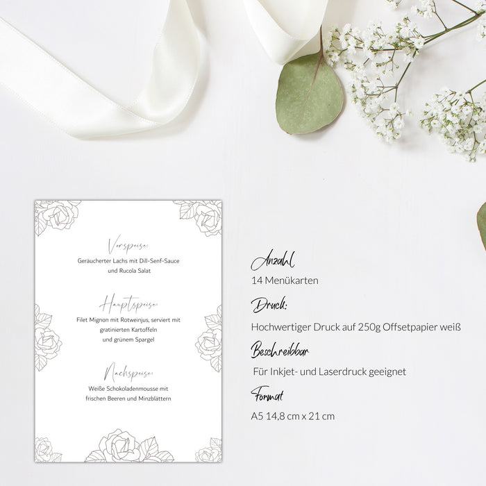 14 Menükarten Hochzeit DIN A5 Format