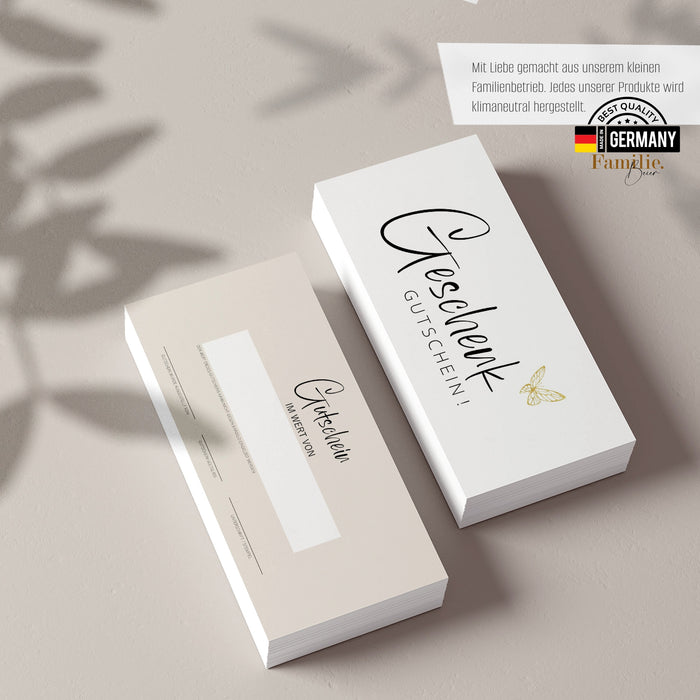 40 Blanko Gutscheine zum selber Ausfüllen mit Schmetterling