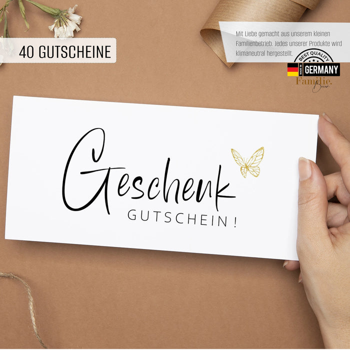 40 Blanko Gutscheine zum selber Ausfüllen mit Schmetterling