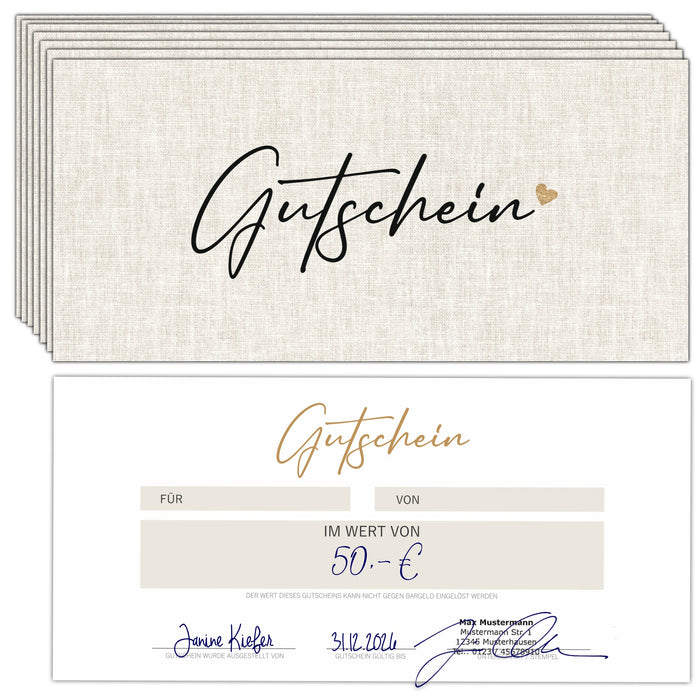 40 Blanko Gutscheine zum selbst Ausfüllen