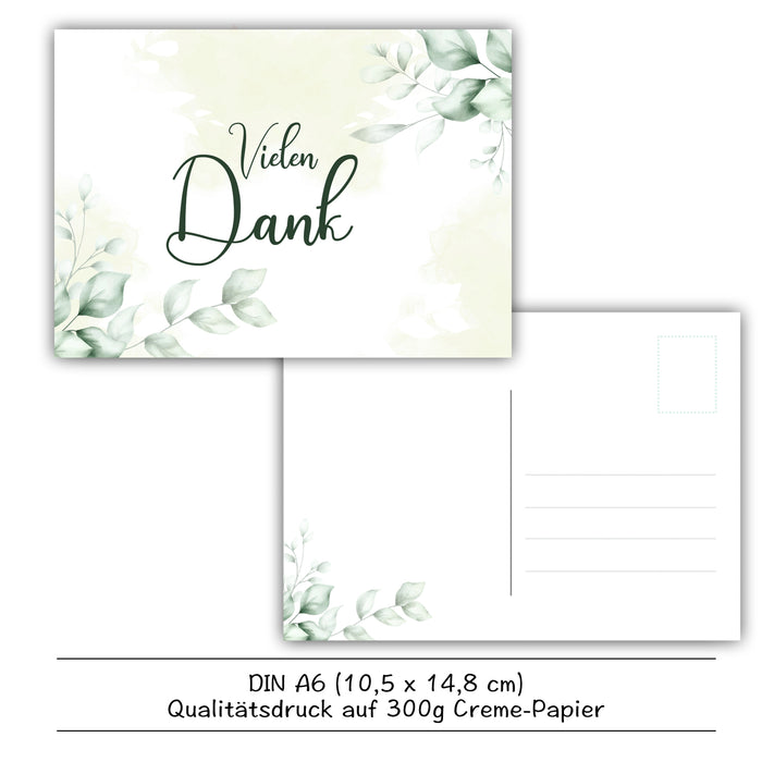 20 Dankeskarten auf 300g Cremepapier im Eukalyptus Design