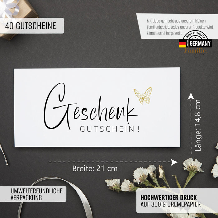 40 Blanko Gutscheine zum selber Ausfüllen mit Schmetterling