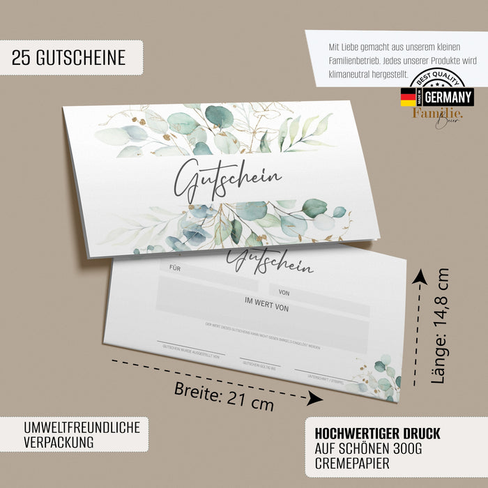 25 Blanko Gutscheine zum selber Ausfüllen auf 300g Creme Papier