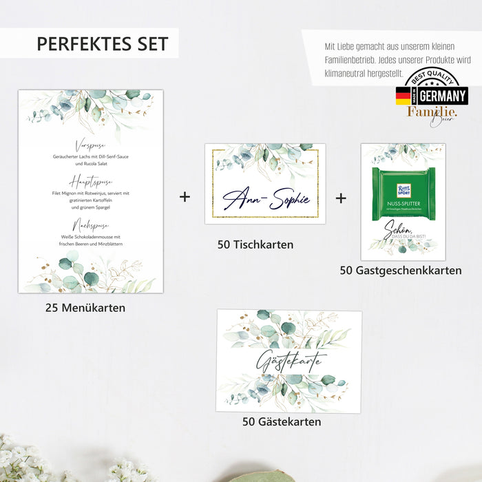 50 Tischkarten 25 Menükarten 50 Gastgeschenke 50 Gästekarte für die Hochzeit