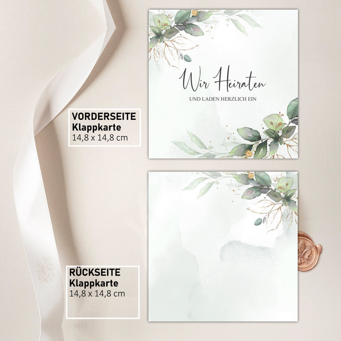 12 Einladungskarten Hochzeit im Format 14,8 cm x 14,8 cm Creme Papier