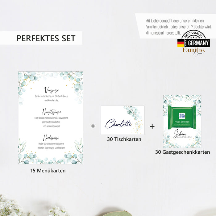 30 Tischkarten 15 Menükarten 30 Gastgeschenke zum selbst beschriften für Hochzeit
