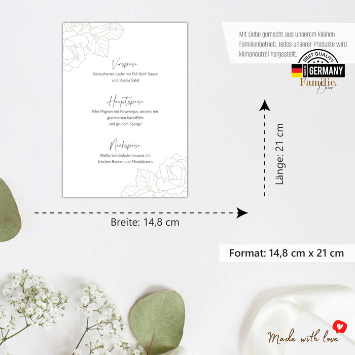 14 Menükarten Hochzeit DIN A5 Format