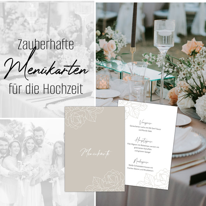 14 Menükarten Hochzeit DIN A5 Format