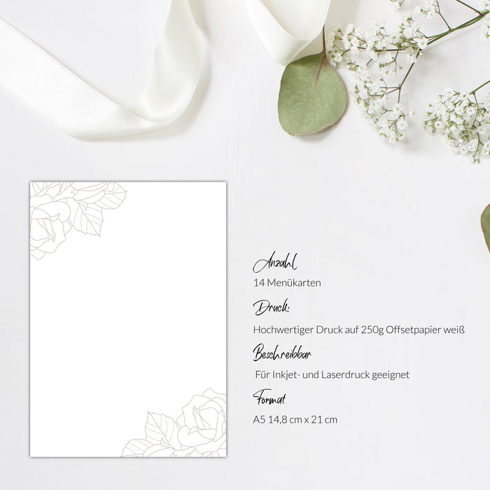 14 Menükarten Hochzeit DIN A5 Format
