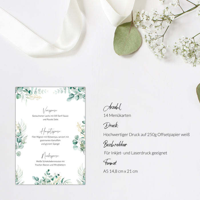 14 Menükarten Hochzeit DIN A5 Format