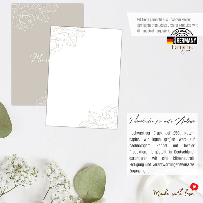 14 Menükarten Hochzeit DIN A5 Format