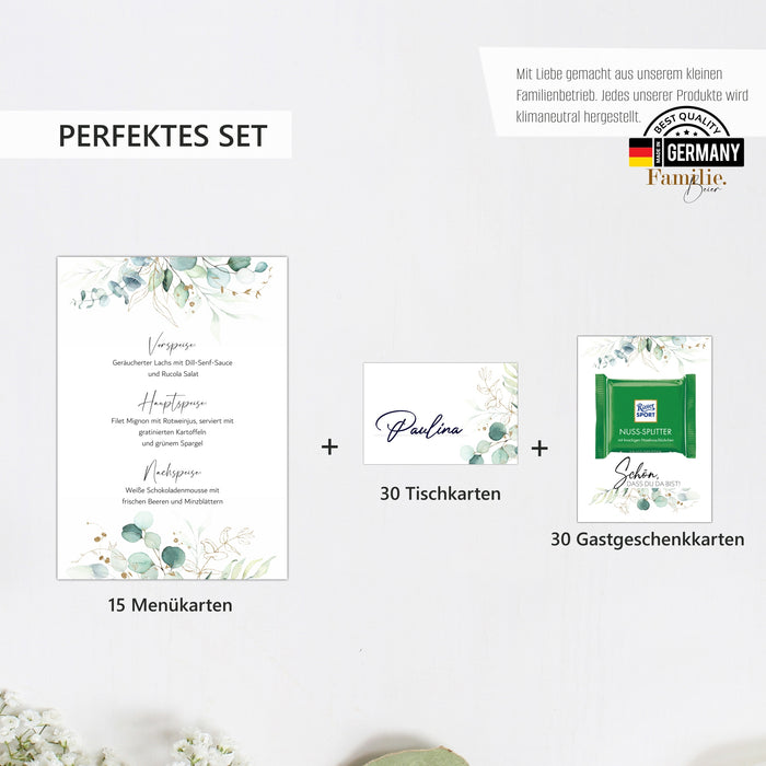 30 Tischkarten 15 Menükarten 30 Gastgeschenke zum selbst beschriften für Hochzeit