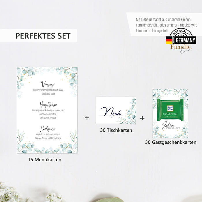 30 Tischkarten 15 Menükarten 30 Gastgeschenke zum selbst beschriften für Hochzeit