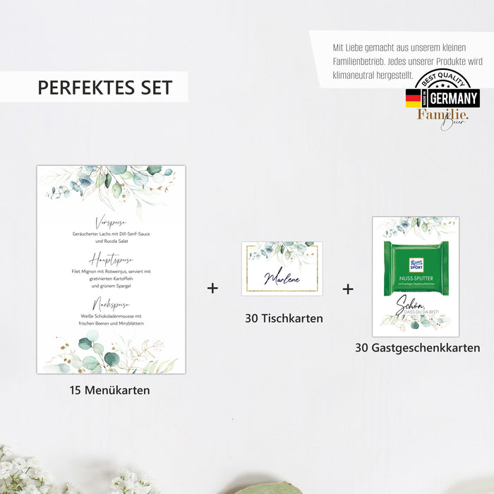 30 Tischkarten 15 Menükarten 30 Gastgeschenke zum selbst beschriften für Hochzeit