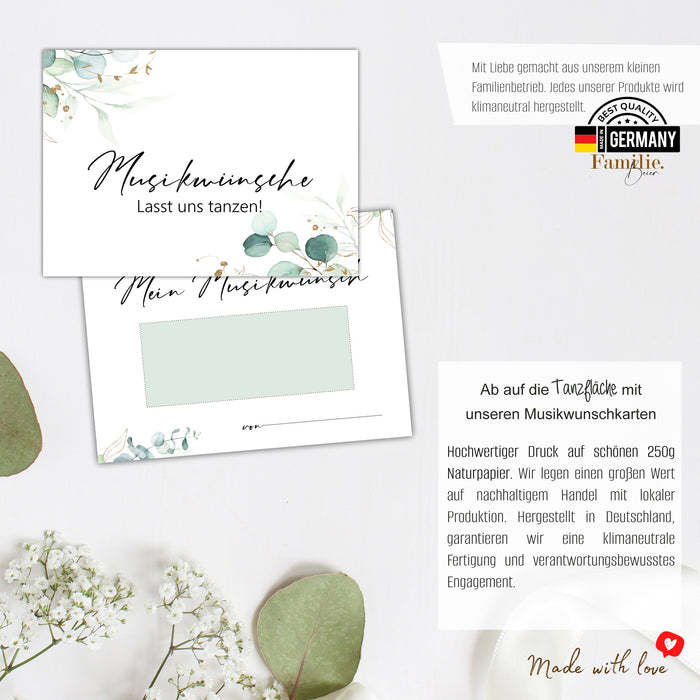 50 Musikwunschkarten Hochzeit | Geburtstag Musikwünsche DJ Karten | Partykarten
