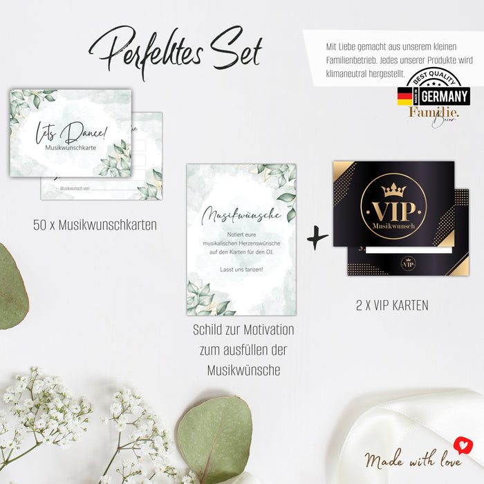 50 Musikwunschkarten inkl. VIP Karten + Motivationsschild
