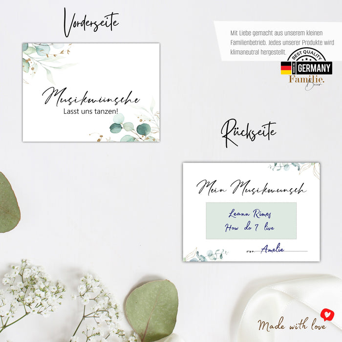 50 Musikwunschkarten Hochzeit | Geburtstag Musikwünsche DJ Karten | Partykarten