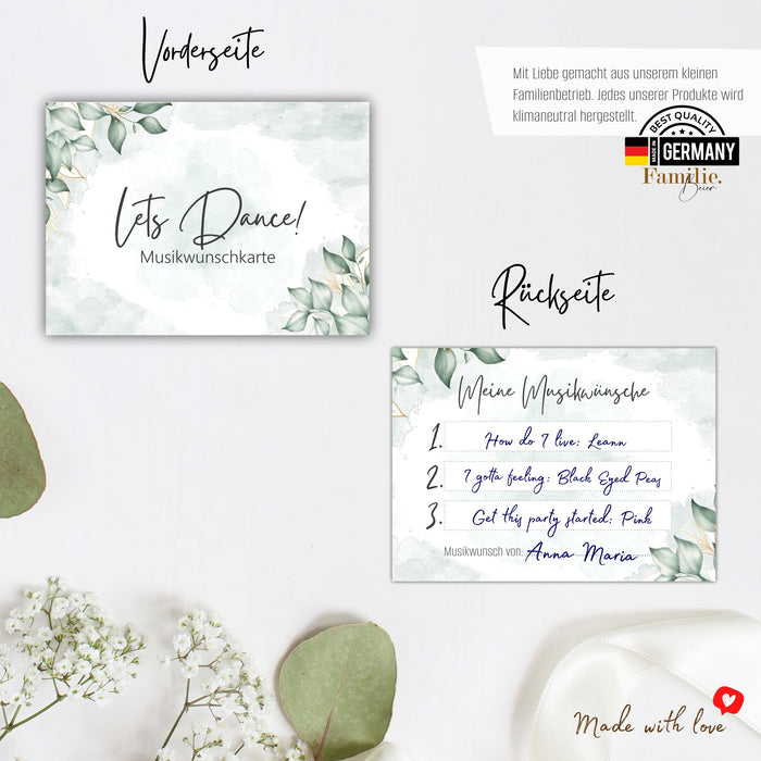 50 Musikwunschkarten inkl. VIP Karten + Motivationsschild