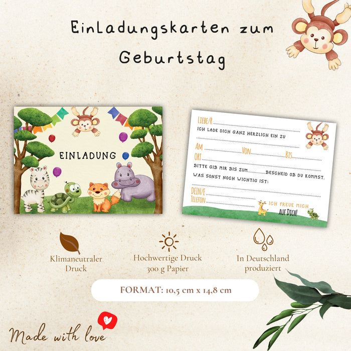 12 Einladungskarten zum Kindergeburtstag mit Schatzsuche Safari Einladung Kinder Geburtstagsfeier