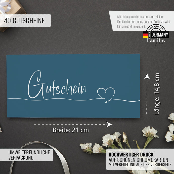 40 blaue Gutscheinkarten zum selber ausfüllen